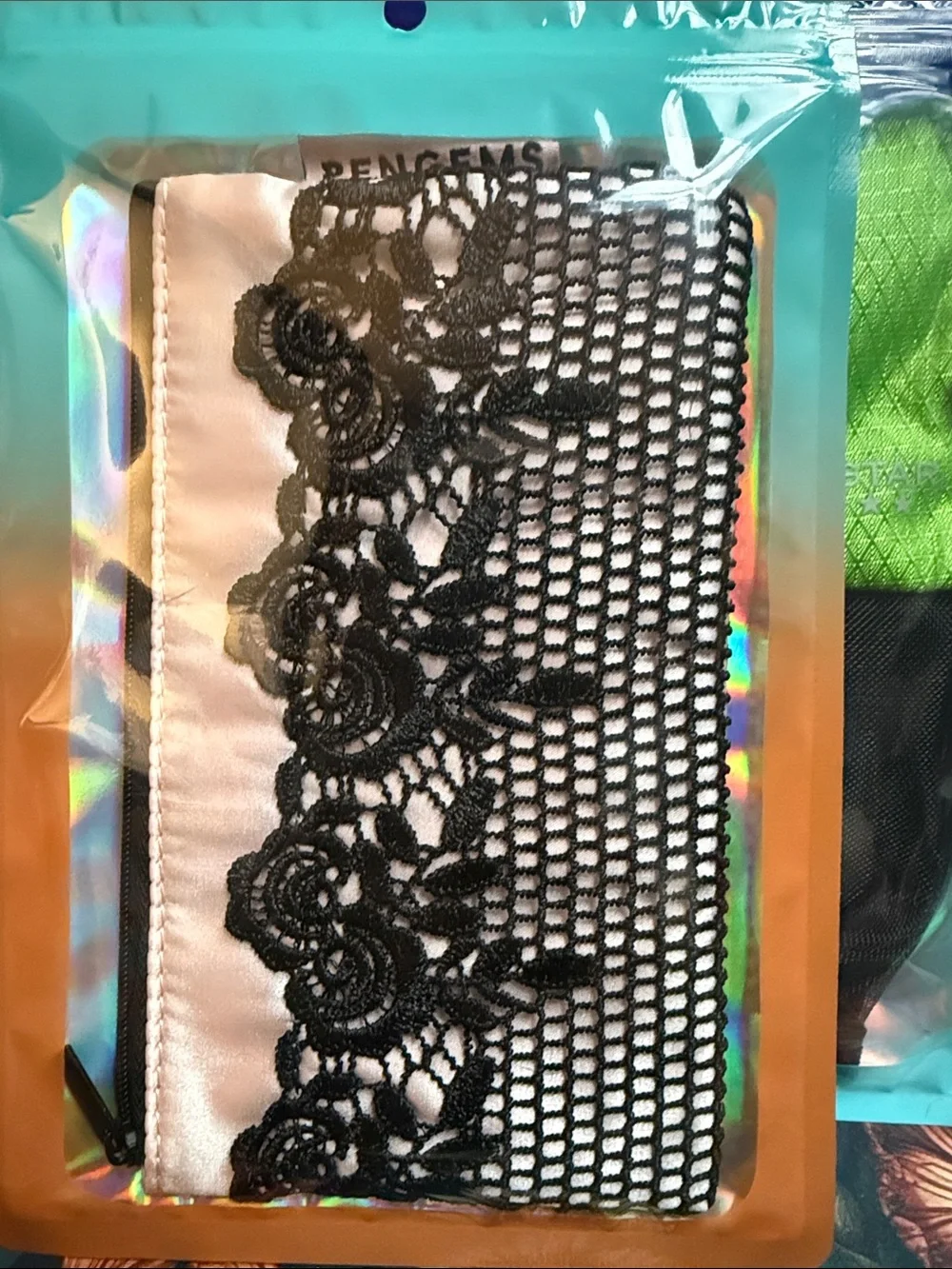 Pengems light pink with black lace small pouch 2 available